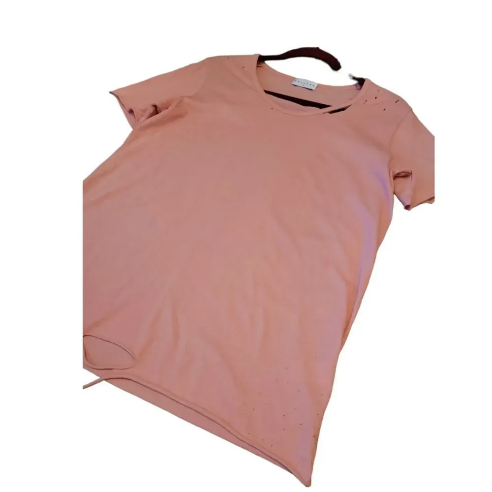 NWOT Drifter Dusty Pink Mauve Distressed Shredded Short Sleeve Top t-shirt M - Picture 3 of 13